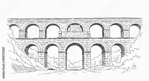 Ancient Roman Aqueduct with Multiple Arches.