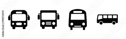 Bus icons set isolated on white background, transportation vehicles simple graphics