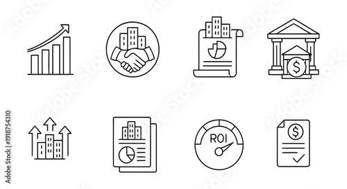 Business and finance growth icons symbolizing success investment and banking operations