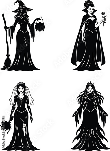  Professional Spooky Woman Silhouette Collection – Minimalist Halloween Girl Graphics for Party Invitations, Branding, and Web Design 
