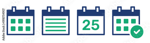 Calendar icons with highlighted dates and status, vector graphics