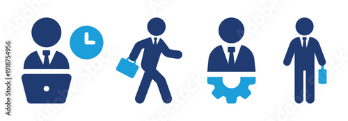 Business icons set representing work time and professional development