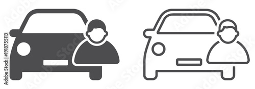 Car and person icon for ride sharing and passenger transport services