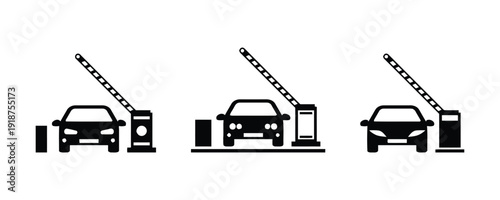 Car entering parking barrier gate icons