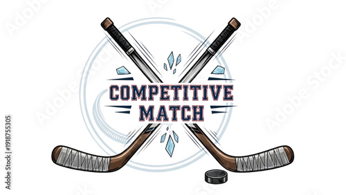 Illustration of Crossed Hockey Sticks Forming a Dynamic X Shape, Competitive Match Sports Concept
