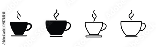 Coffee cup icons set for hot beverages, cafe, and break time illustrations