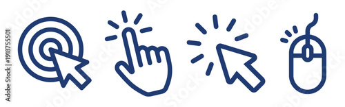 Click and pointer icons including target, cursor, hand, and mouse for interaction