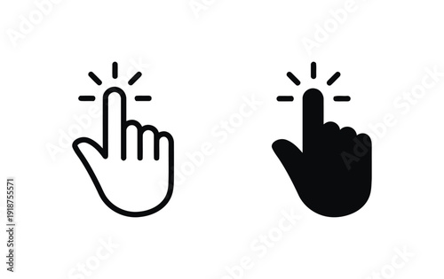 Clicking finger icon with sparkles outline and solid fill vector isolated on white background
