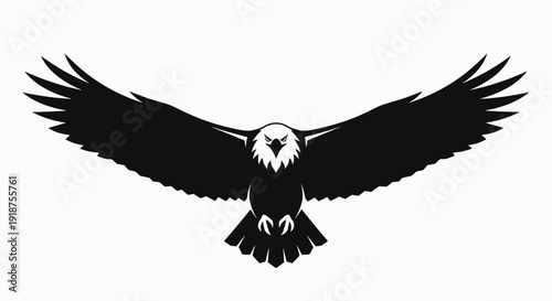 Black eagle silhouette flying in the sky with wings spread wide symbolizing freedom and wildlife art illustration