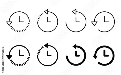 Clock icons with rotating arrows and dotted lines for time and history