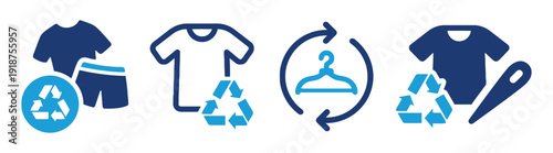 Clothing recycling and reuse icons with fashion items