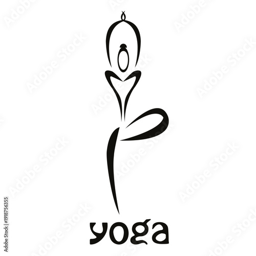 one line logo yoga Vrikshasana pose. health meditation calm workout lotus active peace
