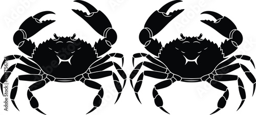 Crab silhouette collection isolated on white background, detailed marine crustacean seafood illustration black vector design set