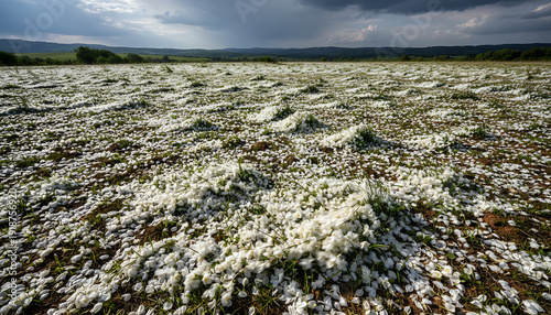 Stormy sky over field aftermath