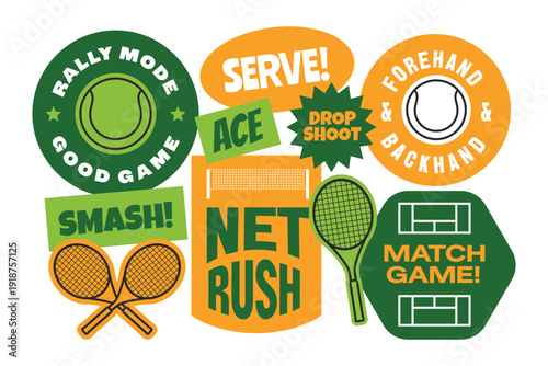 Set of Tennis stickers collection. Tennis sports badge, logo, patch.