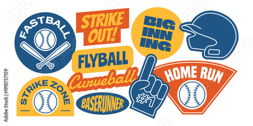 Set of Baseball stickers collection. Baseball sports badge, logo, patch.