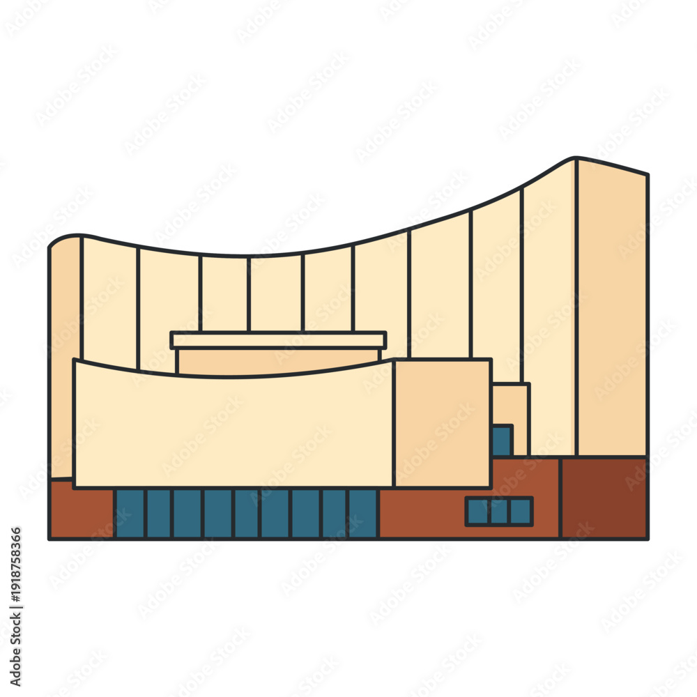 custom made wallpaper toronto digitalModern cultural center or concert hall with curved facade. Illustration. Object isolated on white background.