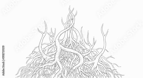 Intricate Network of Intertwined Tree Roots Abstract Design.