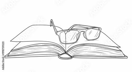 Open Book with Reading Glasses Sketch.
