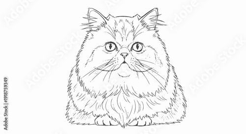 Detailed Sketch of a Fluffy Persian Cat Sitting Calmly.