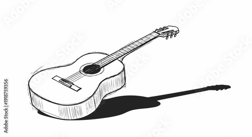 Acoustic Guitar Sketch with Dramatic Shadow.