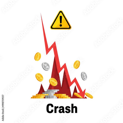 Financial crash stock market graph isolated on transparent background.
