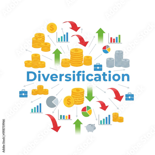 Financial Diversification Investment Strategy Concept isolated on transparent background.