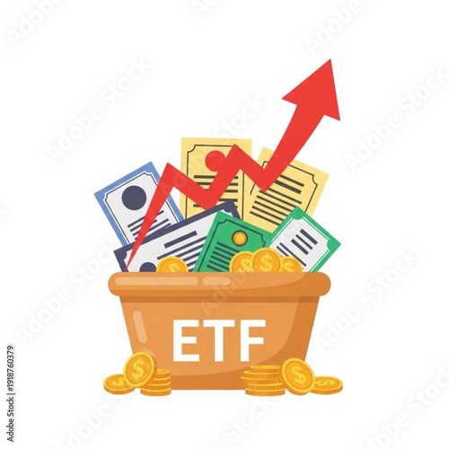 ETF investment growth finance concept isolated on transparent background.
