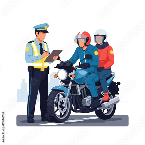 Police Officer Writes Ticket to Motorcyclists on Road