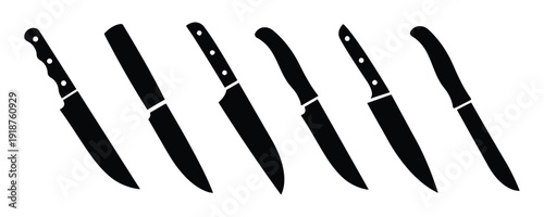 Collection of black knife icons for cooking and kitchen use