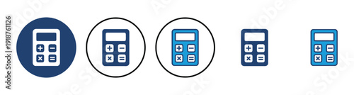Collection of calculator icons in different styles and colors for digital use