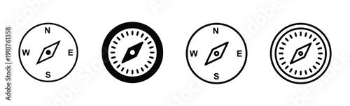 Collection of compass icons for navigation and orientation, vector illustration