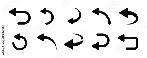 Collection of diverse black arrow icons indicating various directions and curves