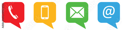 Collection of contact icons including phone, mobile, email and at symbol