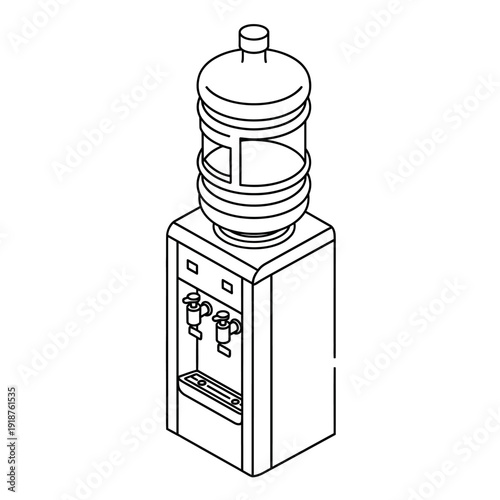 Line art illustration of a water cooler dispenser with a large bottle.