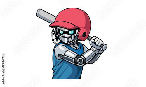 Futuristic robot ready to swing cartoon illustration