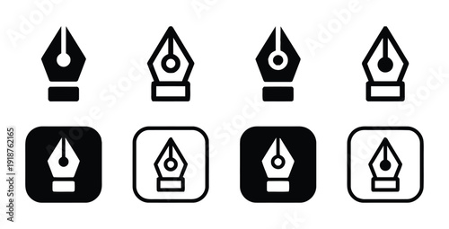 collection of fountain pen nib icons in different styles and variations on white background