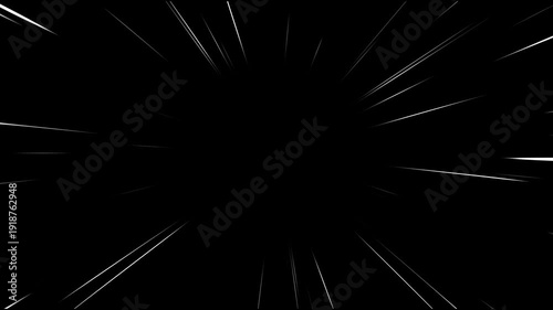 White speed lines black background with alpha channel, Abstract Manga Speed Lines zoom anime speed lines overlay animation. Fast speed lines loop animation overlay.