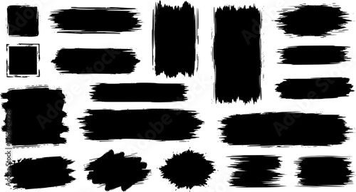 Black vector rough edge rectangles. Grunge square frames set. Jagged edge torn paper background collection. Paint brush strokes. Grungy distressed text boxes. Transparent background EPS version.