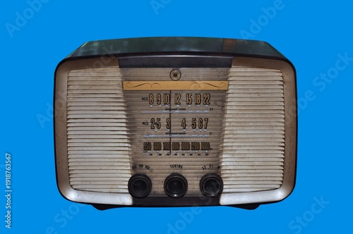 vintage radio isolated on blue