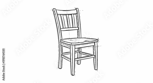 Simple Wooden Chair with Backrest Illustration.