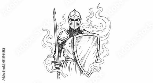Medieval Knight in Armor with Sword and Shield.