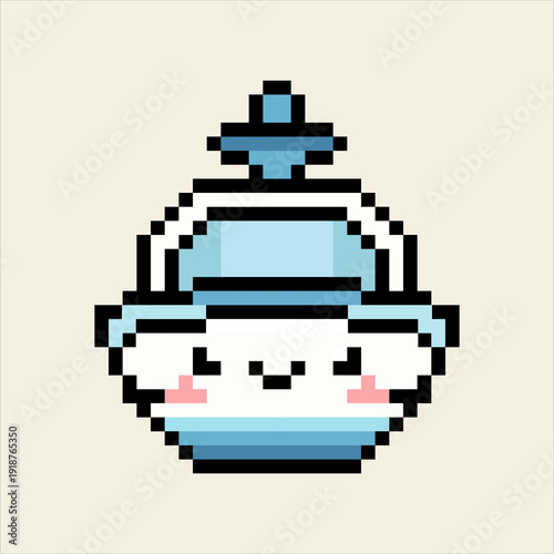 Cute kawaii pixel art 8-bit chibi speedboat