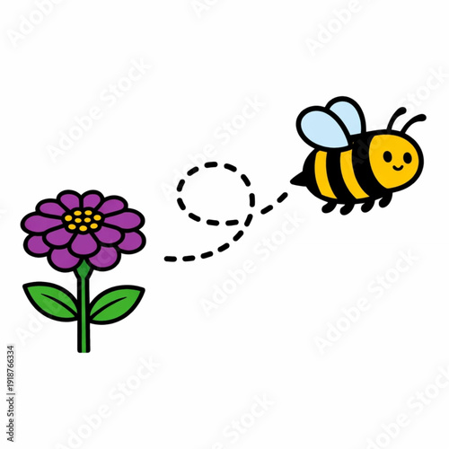 Garden scene with honeybee and summer blossoms vector illustration