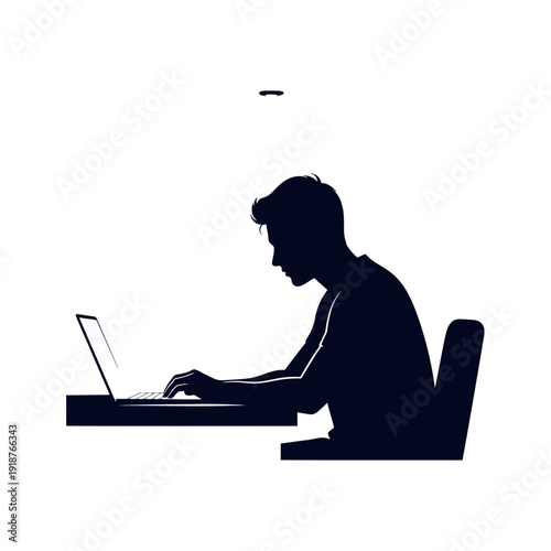 Man Sitting on Chair Using Laptop Computer.