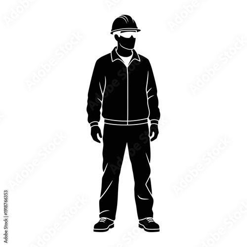 Construction Worker Wearing Protective Gear Standing.