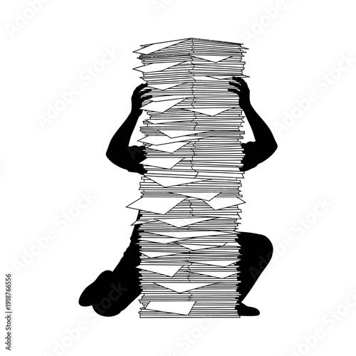 Man Overwhelmed by Large Pile of Papers.