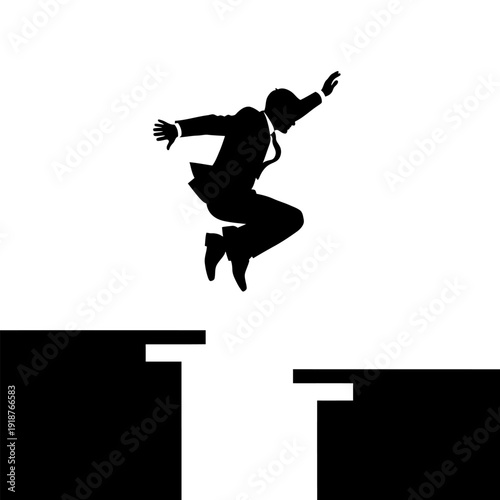 Man in Suit Jumping Over Gap.