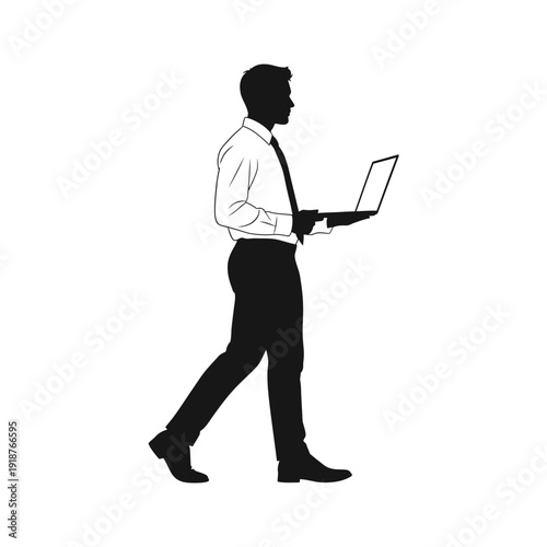 Man Walking with Laptop in Hand.