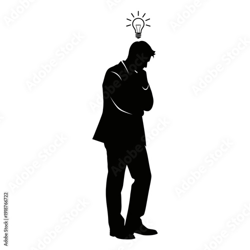 Man in Thought with Lightbulb Idea.